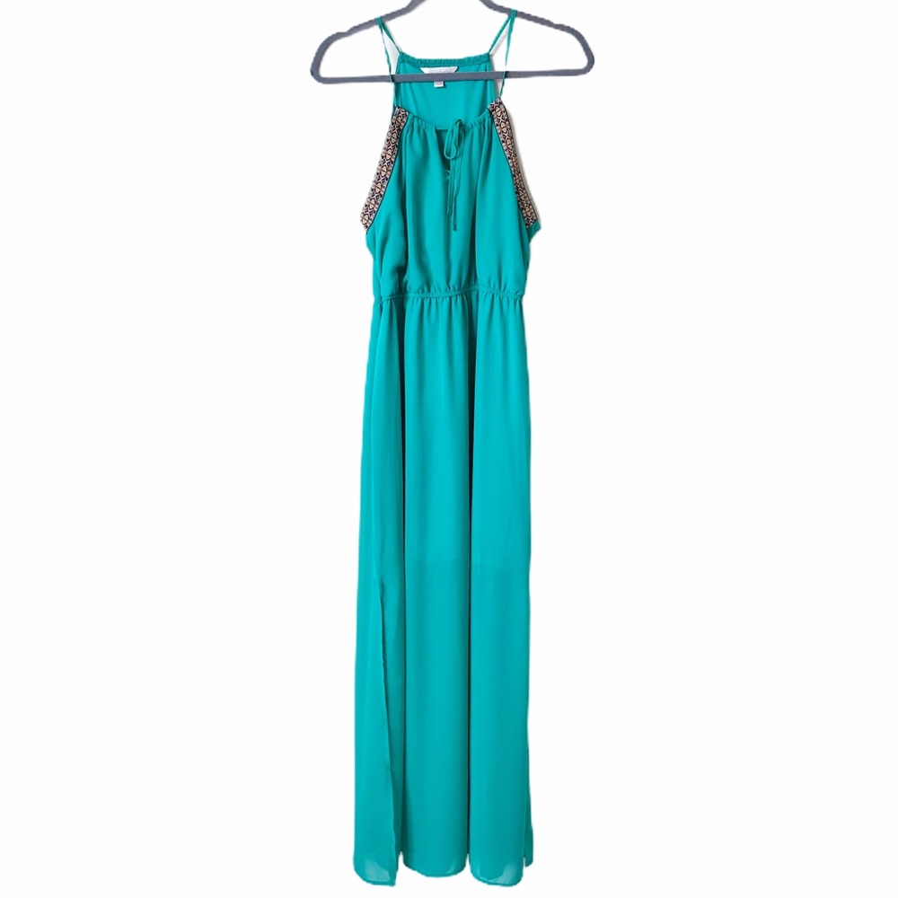 Boho Embroidered Halter Neck Chiffon Maxi Dress